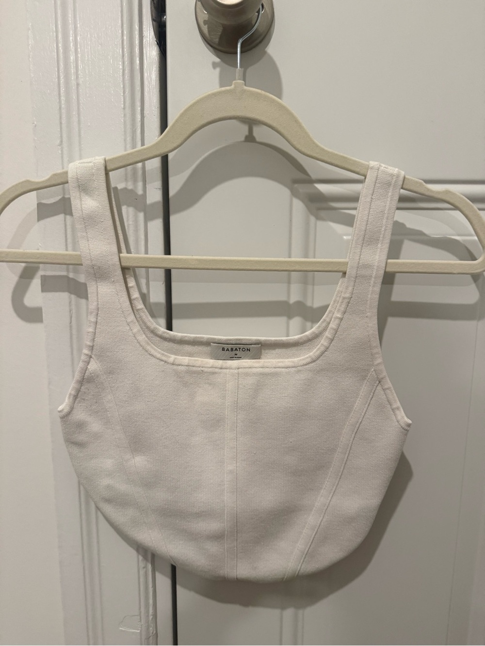 Babaton Cream Ribbed Square-Neck Tank